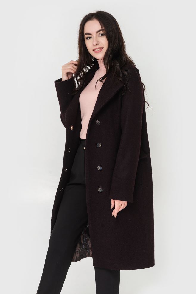 Марсало-чорне пальто на 2 ґудзики з італійської шерсті