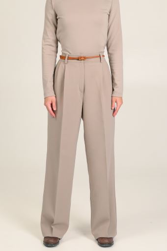 Штани-палаццо бежевого кольору з італійської вовни