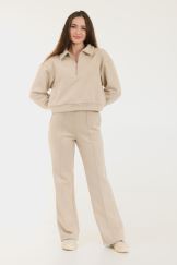 Костюм Latte Beige з італійського трикотажу: світшот з коміром і широкі штани