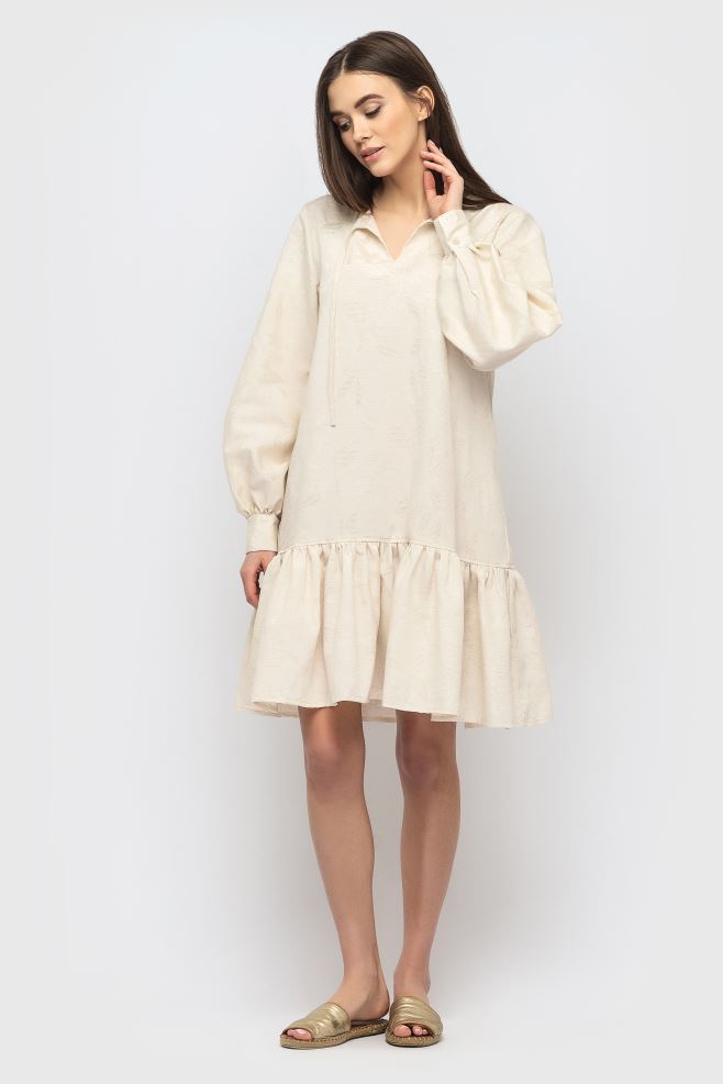Молочна сукня з імітацією вишивки міні вільного крою з італійського льону