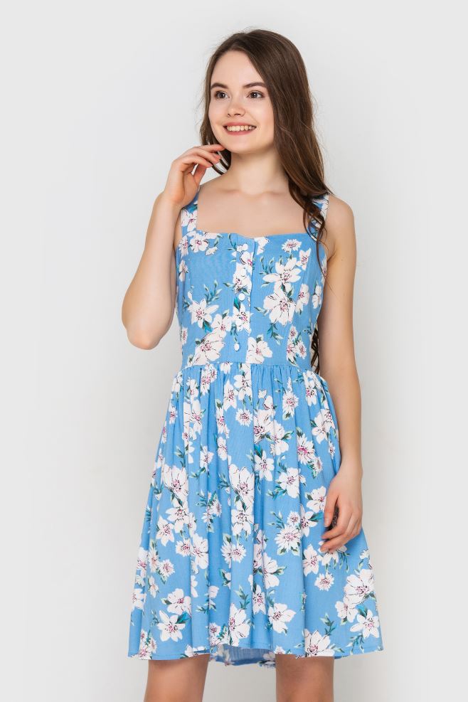 Сукня міні голуба у великі білі квіти маямі