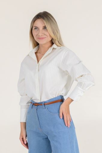 Сорочка оверсайз молочна в молочну смужку з італійської бавовни