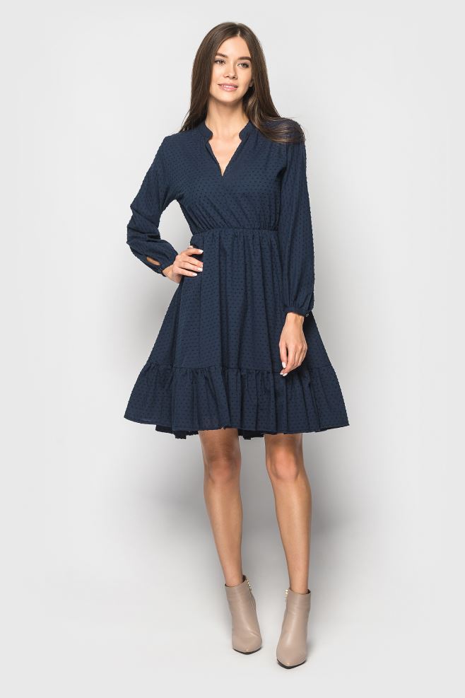 Темно-синя сукня міні з шкіряним паском