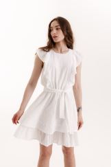 Молочна сукня з воланами і відкритою спинкою на зав'язках з мереживної бавовни