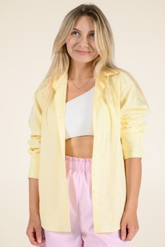 Сорочка оверсайз в біло-жовту дрібну клітинку з італійської бавовни