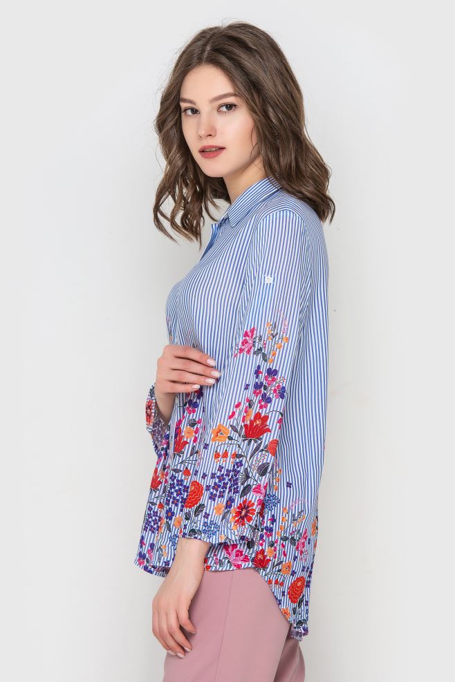 Блуза у смужку і квіти з французького штапелю