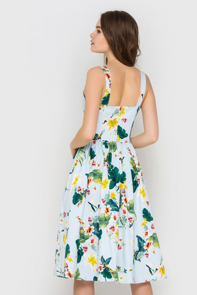Сукня міді ніжно-блакитна у квіти з італійського котону Limited