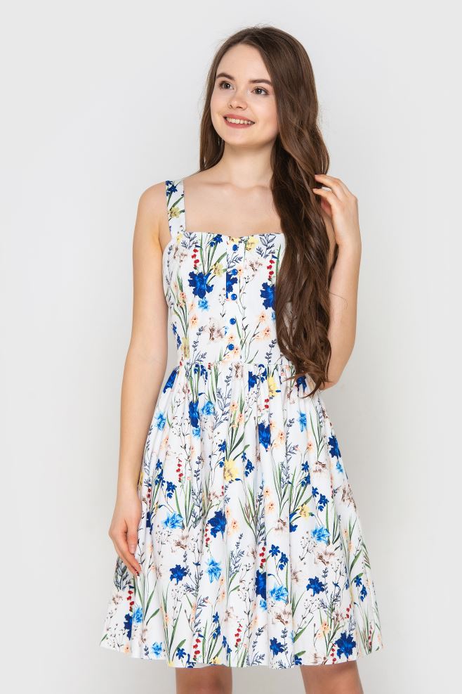 Сукня міні у сині квіти з італійського котону Limited