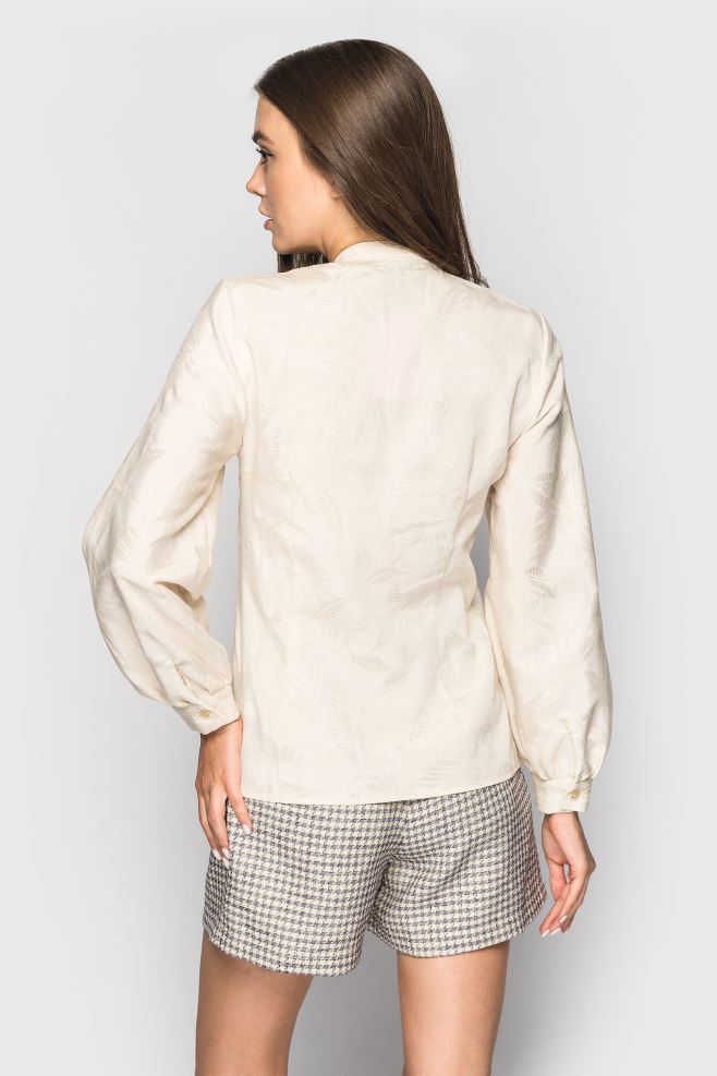 Блуза молочна з імітацією вишивки з італійського льону-віскози