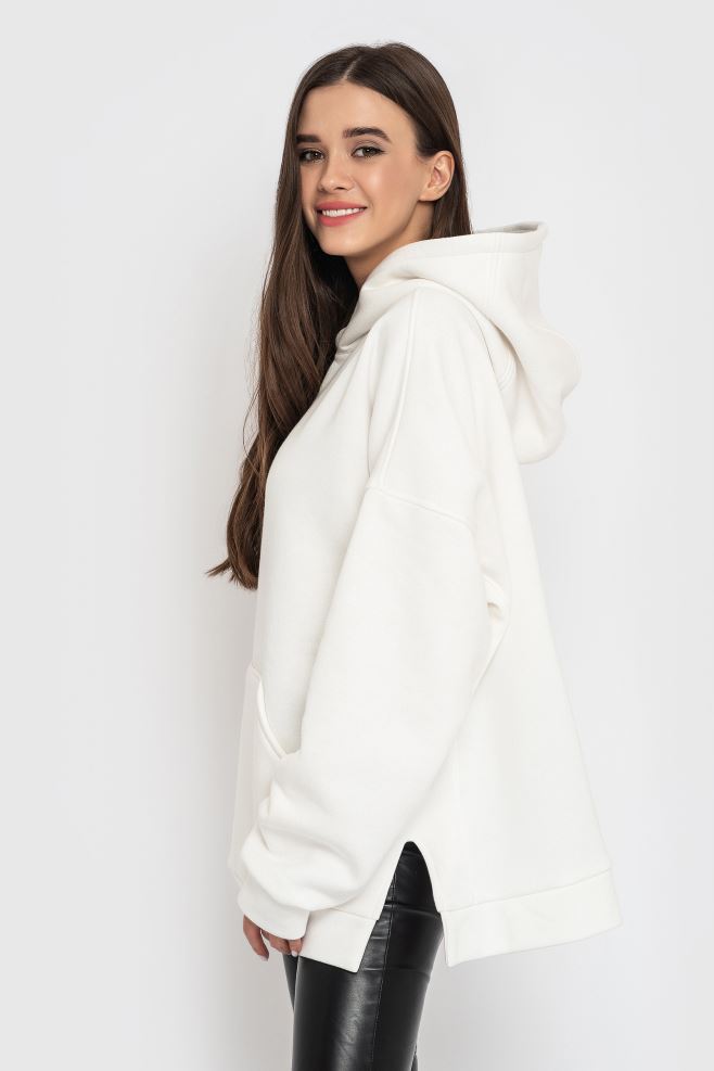 Біле худі на флісі оверсайз | Nine