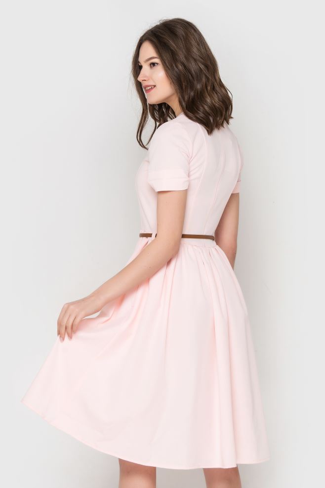 Сукня міді ніжно рожева із шкіряним паском