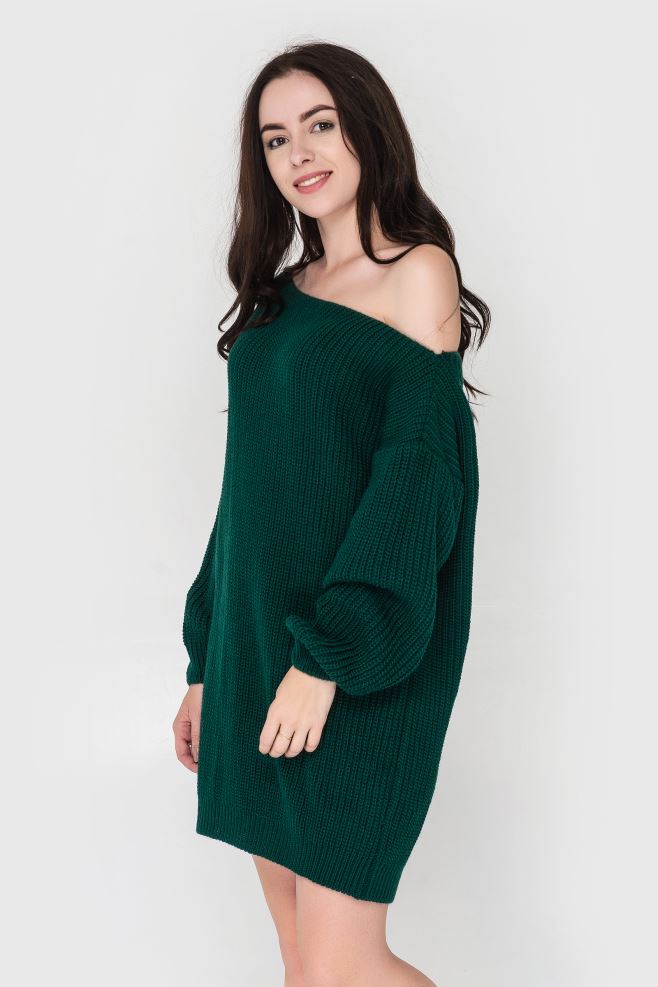 Сукня-светр зелена на одне плече