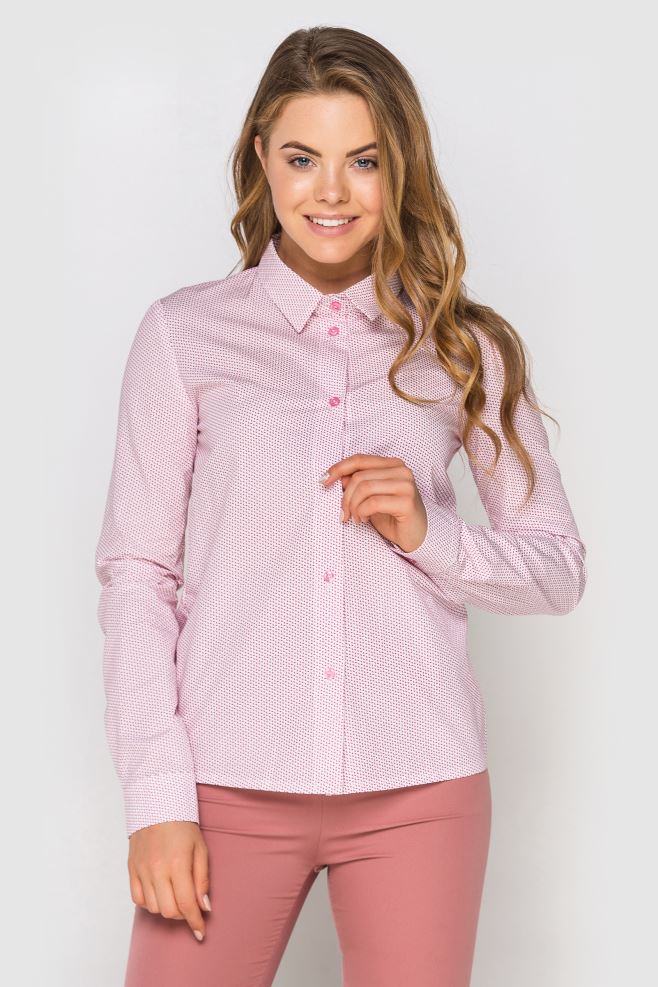 Блуза біла у рожевий принт з італійської бавовни