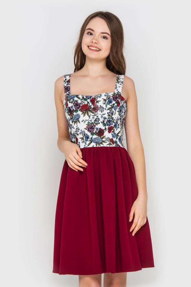 Сукня міні квітково-бордова