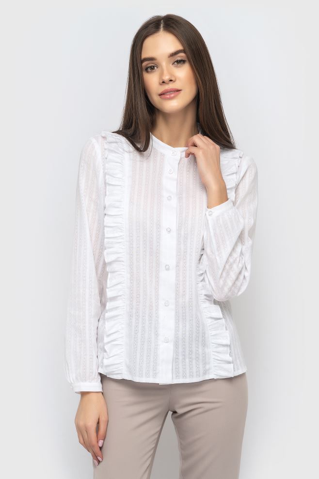 Блуза біла з рюшею попереду з італійської бавовни