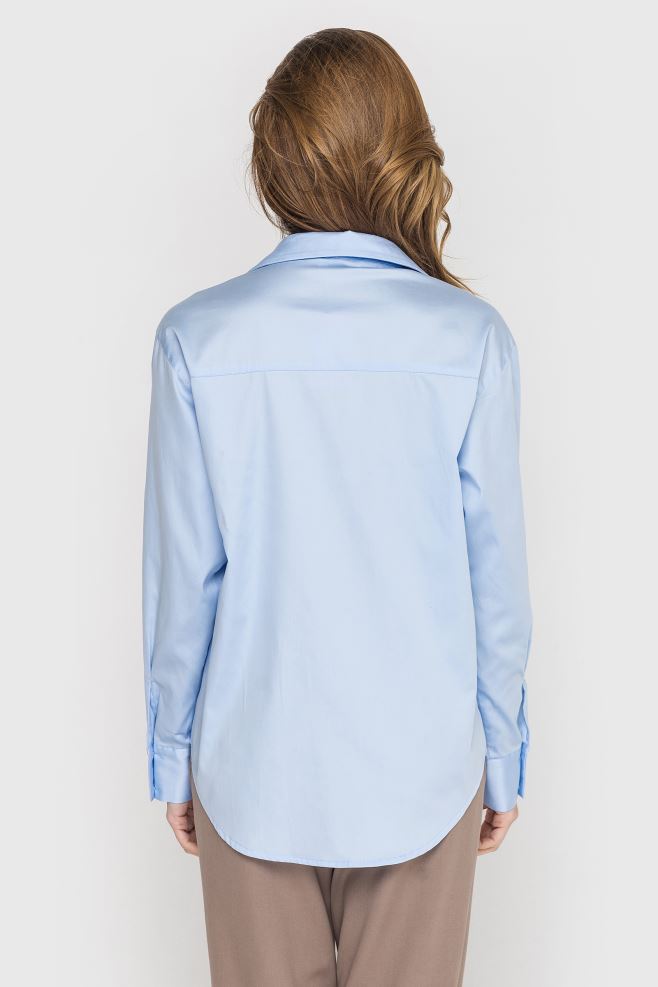 Блакитна сорочка оверсайз із італійської шовк-бавовни