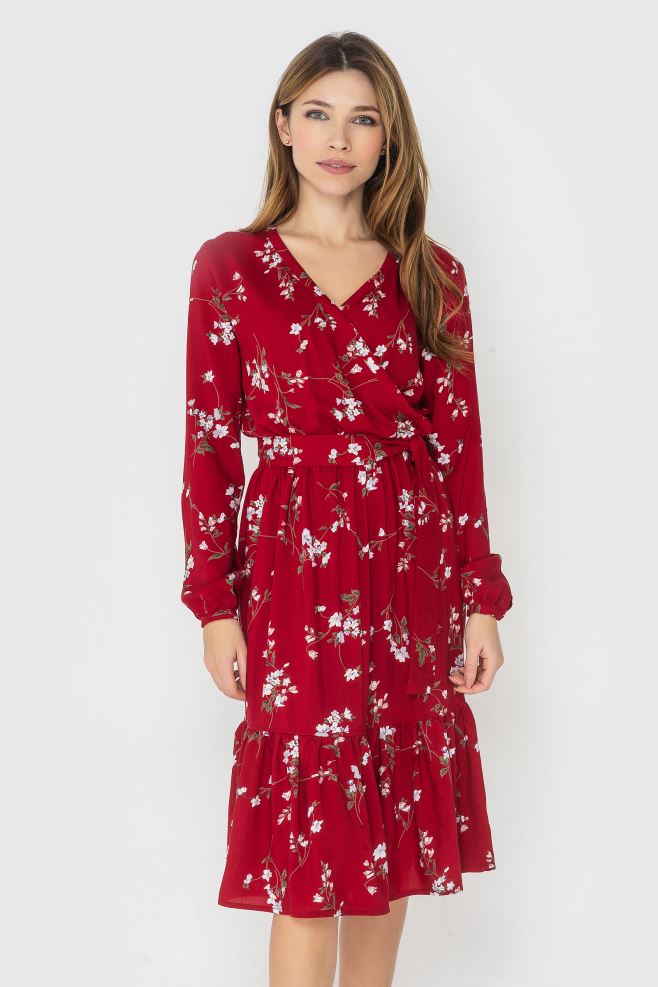 Червона сукня міді у квітковий принт