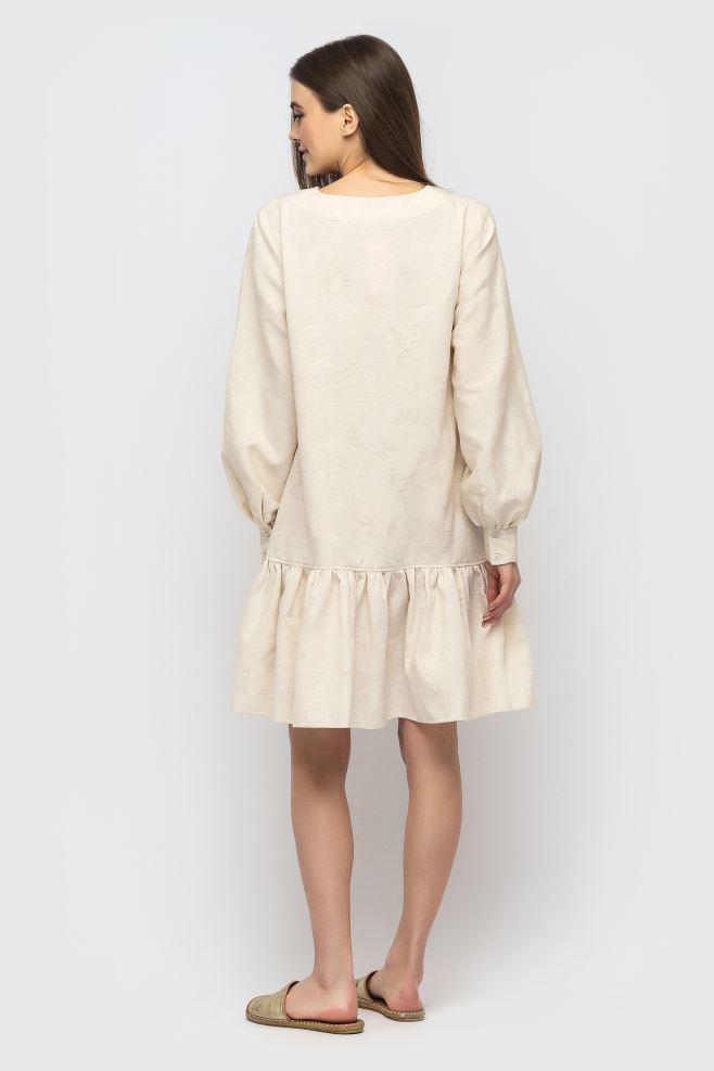 Молочна сукня з імітацією вишивки міні вільного крою з італійського льону