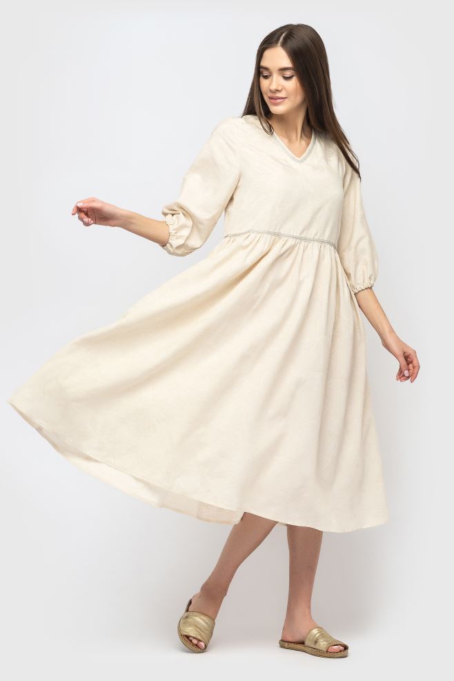 Молочна сукня з імітацією вишивки міді з італійського льону