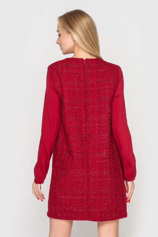 Сукня твідова червона з шифоновими рукавами