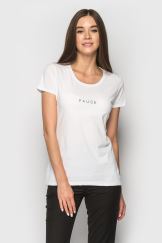 Біла футболка з написом Pause