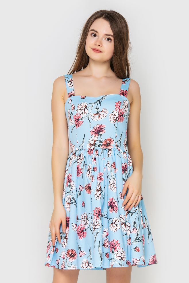 Сукня міні голуба у рожеві квіти