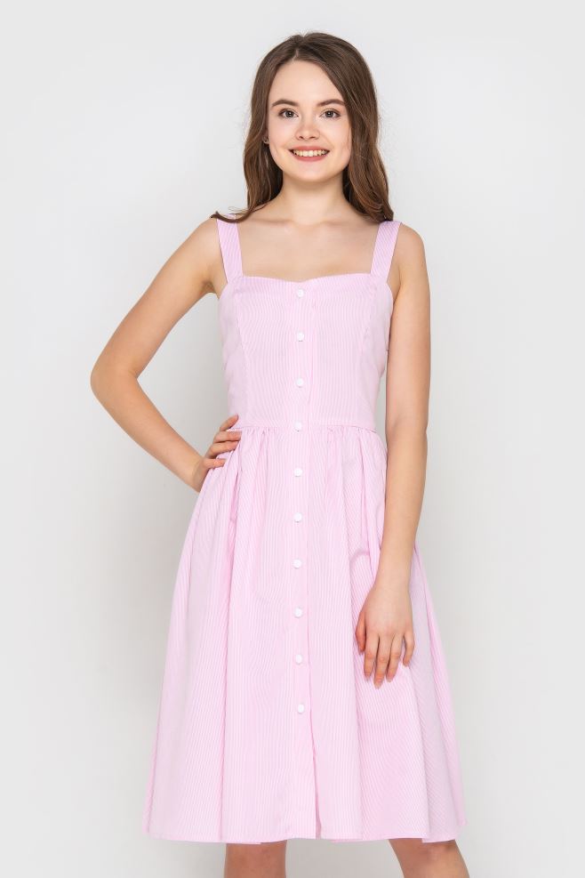 Сукня міді рожева у тонку смужку