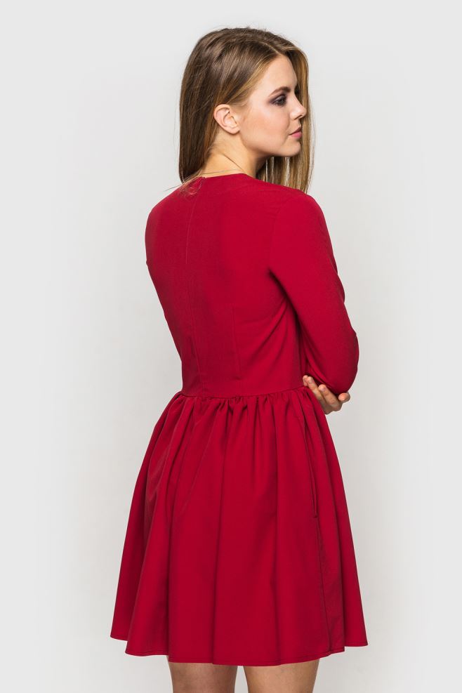 Сукня бордо міні із шкіряним паском