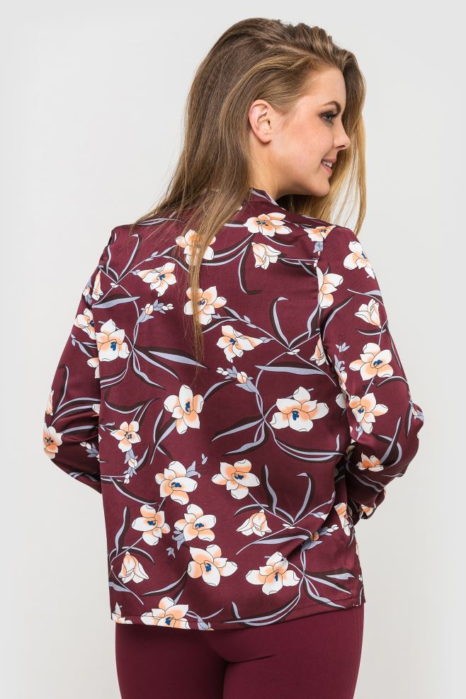 Бордова блуза у квітковий принт з шовку