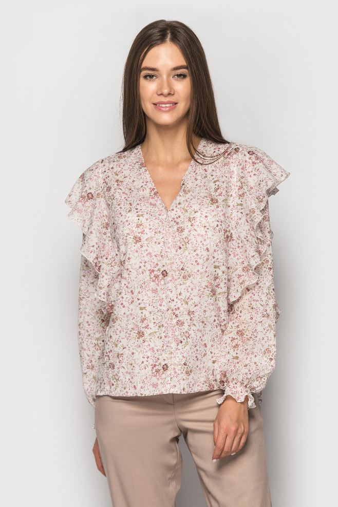 Квіткова блуза з воланами з італійської бавовни