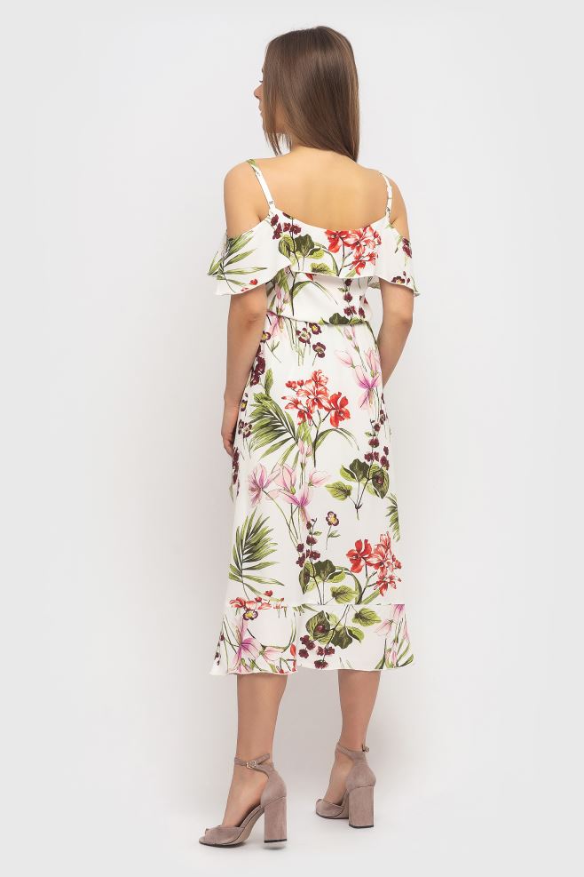 Квіткова сукня з воланами і асиметричним низом з італійської віскози