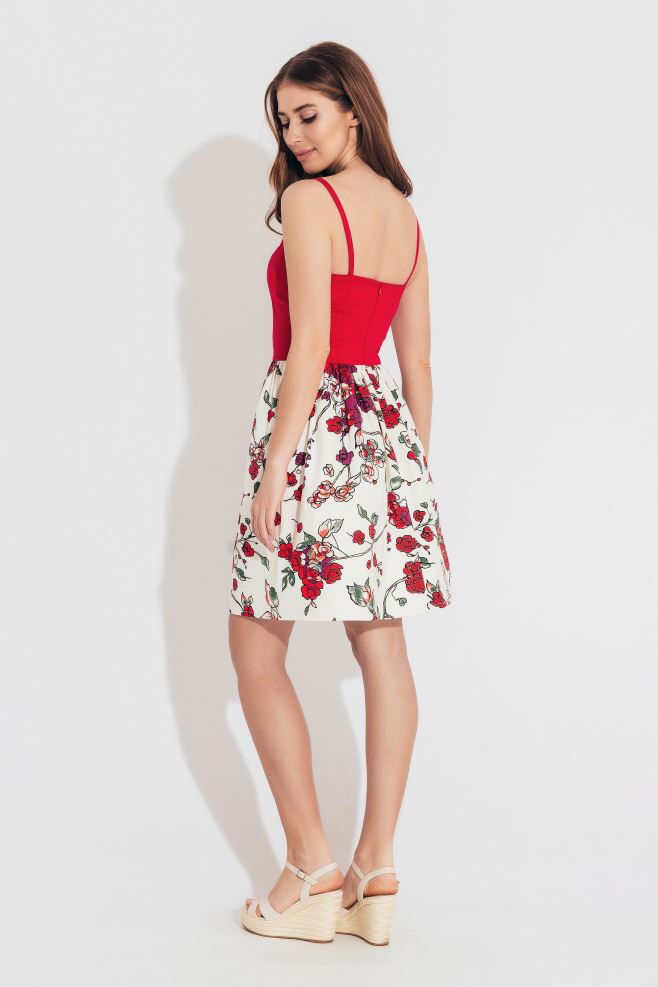 Сукня міні з червоним верхом і квітковим низом з італійського котону