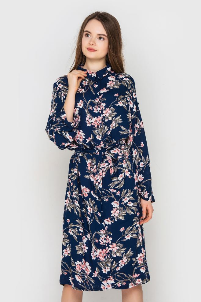 Сукня-блуза міді синя у квіти
