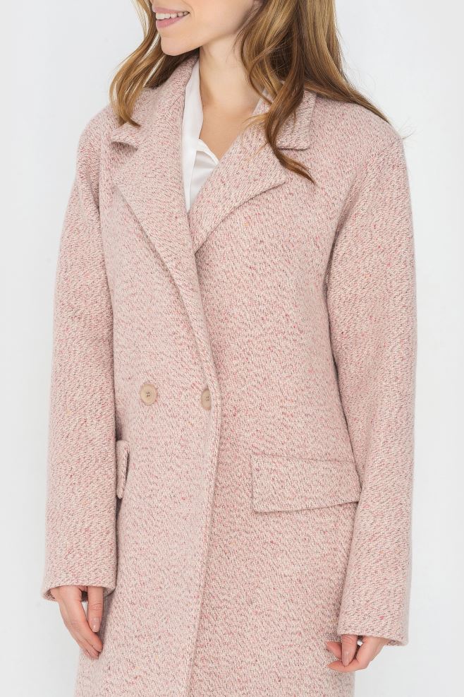 Рожеве пальто на 2 гудзики з фактурної італійської шерсті