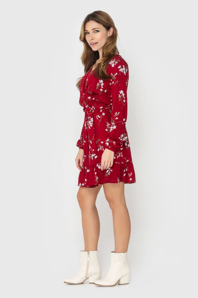 Червона сукня міні у квітковий принт