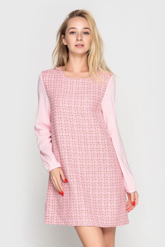 Рожева сукня з шифоновими рукавами з фактурного твіду