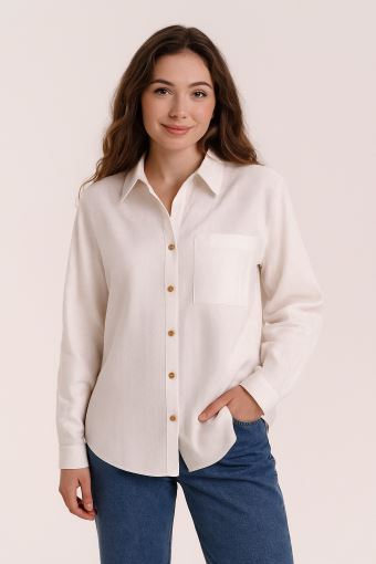 Сорочка оверсайз з італійської бавовни з контрастними гудзиками молочного кольору