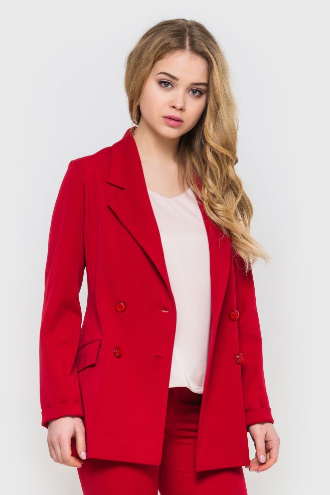 Жакет жіночий (піджак) червоний із червоними гудзиками