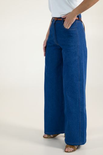 Широкі джинси кльош темно-синього кольору з високою посадкою
