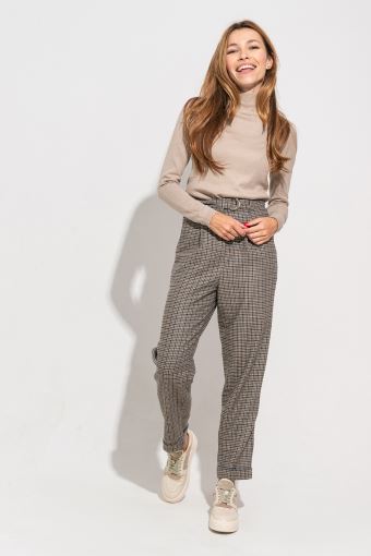 Теплі штани в принт з паском з італійської вовни