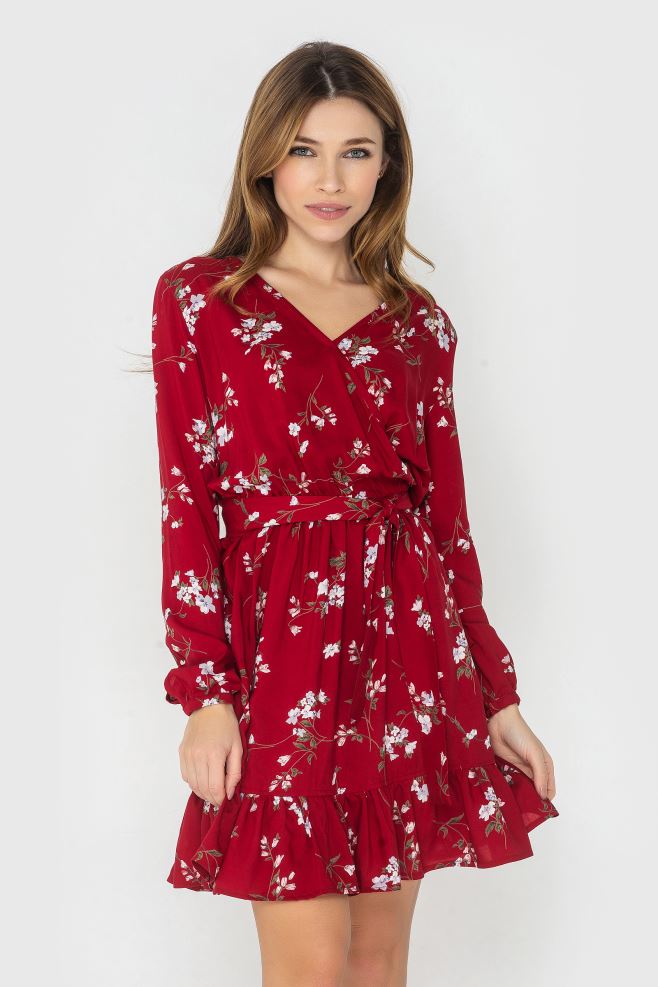 Червона сукня міні у квітковий принт
