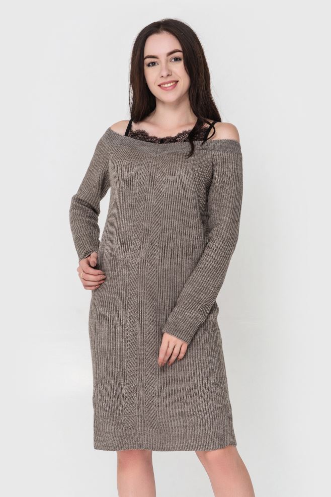 Сукня - светр з кружевом капучіно