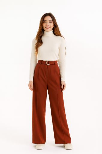 Штани-палаццо з поясом теракотового кольору