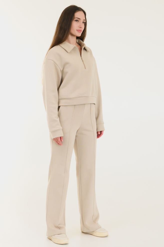 Костюм Latte Beige з італійського трикотажу: світшот з коміром і широкі штани