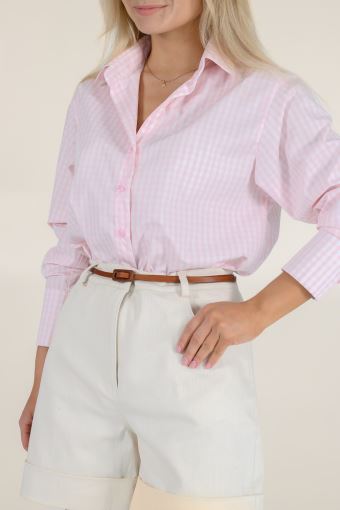 Сорочка оверсайз в біло-рожеву клітинку з італійської бавовни