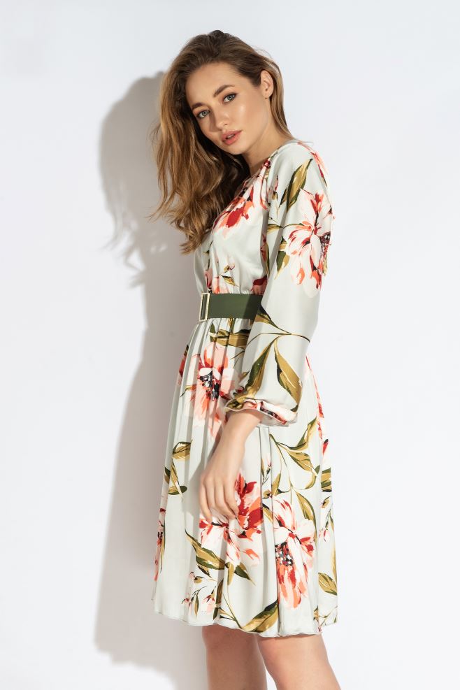 Шовкова сукня у квітковий принт міні з шкіряним паском