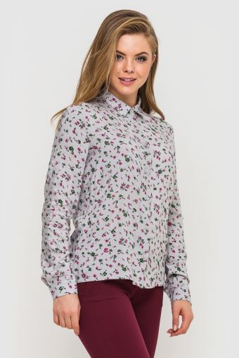 Сорочка сіра у квітковий принт з французького штапелю