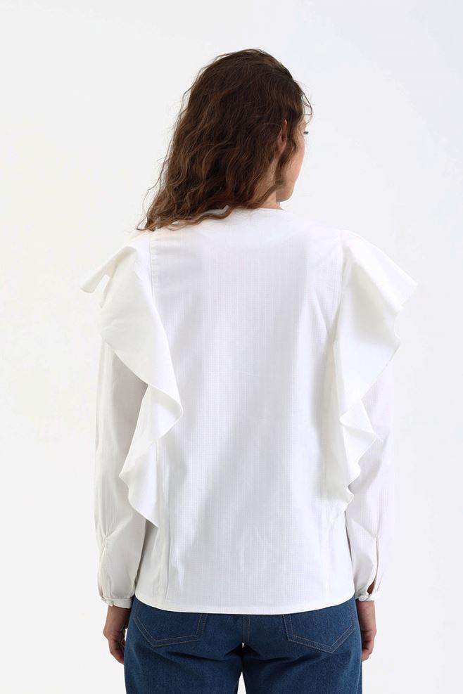 Молочна блуза молочна з воланами з фактурної цупкої італійської бавовни