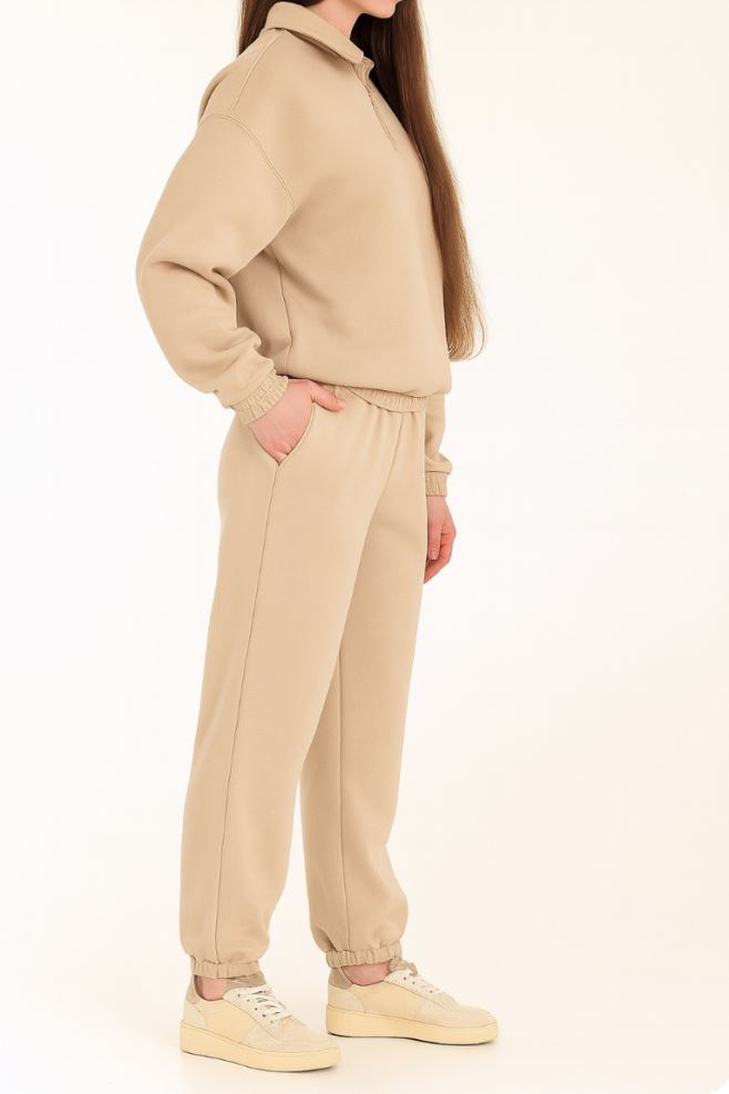 Костюм з італійського трикотажу Latte Beige: світшот з коміром і штани