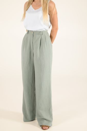 Штани-палаццо кольору світлої оливки з італійського льону